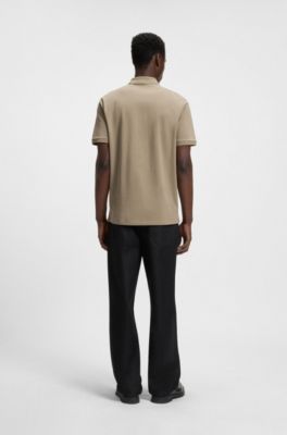 Polo de piqu&eacute; de algod&oacute;n con logo estampado, Marr&oacute;n