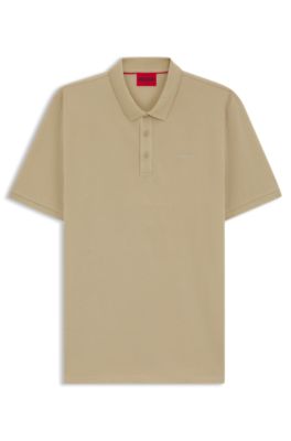 Cotton-piqu&eacute; polo shirt with logo print, Beige