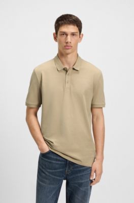 Cotton-piqu&eacute; polo shirt with logo print, Beige