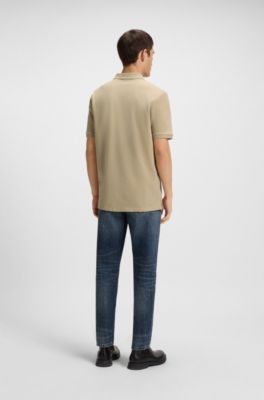 Cotton-piqu&eacute; polo shirt with logo print, Beige