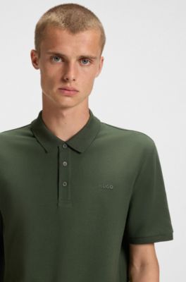 Regular-fit cotton polo with logo print, Dark Green