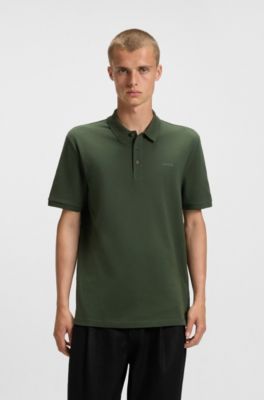 Regular-fit cotton polo with logo print, Dark Green