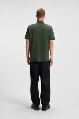 Regular-fit cotton polo with logo print, Dark Green