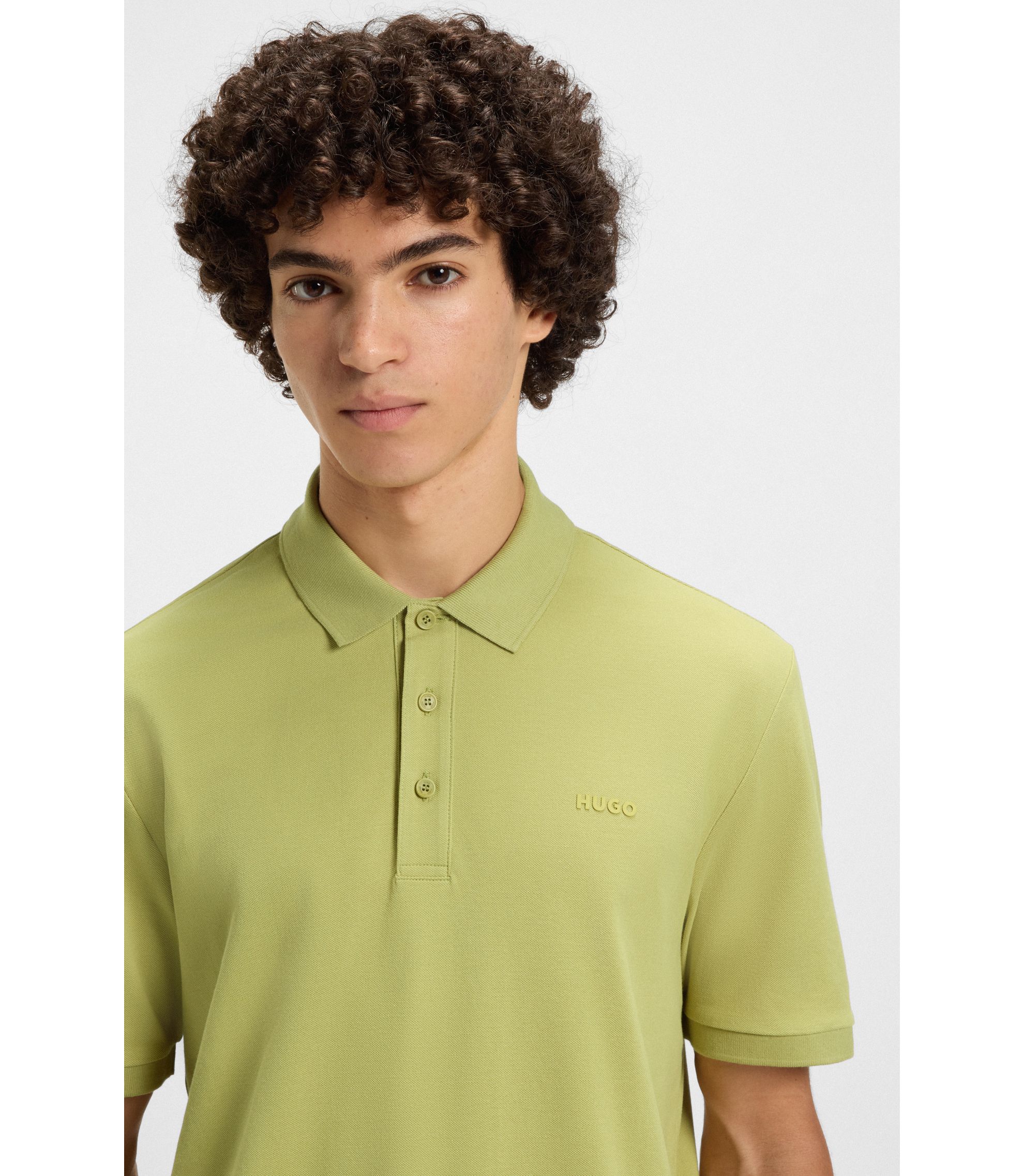 HUGO - Regular-fit cotton polo with logo print - Green