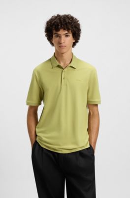 Cotton-piqu&eacute; polo shirt with logo print, Green