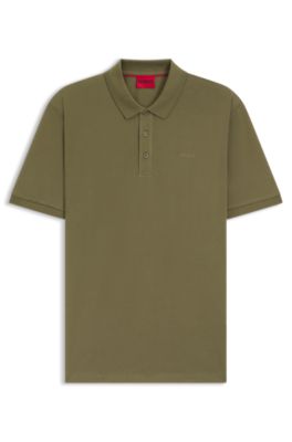 Cotton-piqu&eacute; polo shirt with logo print, Light Green