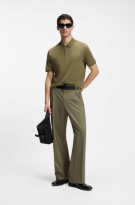Cotton-piqu&eacute; polo shirt with logo print, Light Green