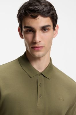 Cotton-piqu&eacute; polo shirt with logo print, Light Green