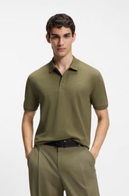 Cotton-piqu&eacute; polo shirt with logo print, Light Green