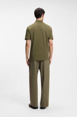 Cotton-piqu&eacute; polo shirt with logo print, Light Green