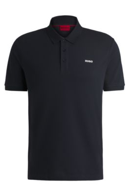 Polo de piqu&eacute; de algod&oacute;n con logo estampado, Azul oscuro