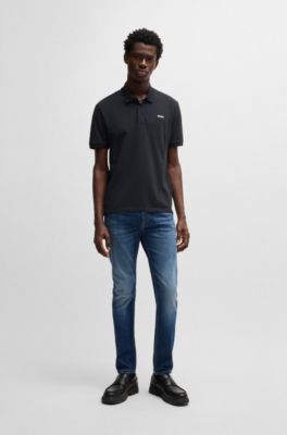 Polo de piqu&eacute; de algod&oacute;n con logo estampado, Azul oscuro
