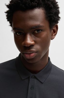 Polo de piqu&eacute; de algod&oacute;n con logo estampado, Azul oscuro