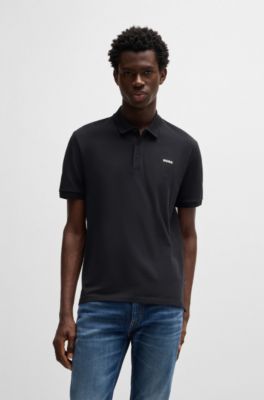 Polo de piqu&eacute; de algod&oacute;n con logo estampado, Azul oscuro