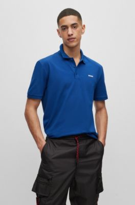 Hugo Boss Cotton-piqu Polo Shirt With Logo Print In Dark Blue