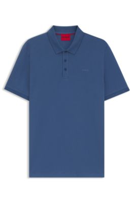 Polo en piqu&eacute; de algod&oacute;n con logo estampado, Azul