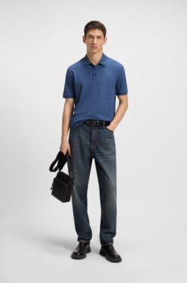 Polo en piqu&eacute; de algod&oacute;n con logo estampado, Azul