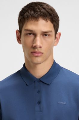 Polo en piqu&eacute; de algod&oacute;n con logo estampado, Azul