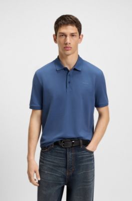Polo en piqu&eacute; de algod&oacute;n con logo estampado, Azul