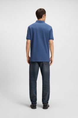Regular-fit cotton polo with logo print, Blue