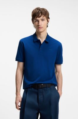 Cotton-piqu&eacute; polo shirt with logo print, Light Blue