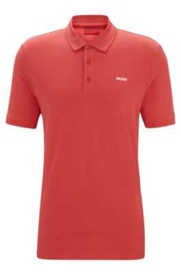 Hugo Cotton-piqu Polo Shirt With Logo Print In Red