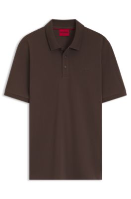 Cotton-piqu&eacute; polo shirt with logo print, Brown