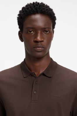 Cotton-piqu&eacute; polo shirt with logo print, Brown