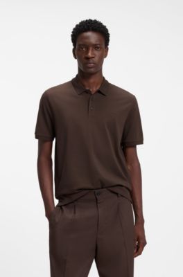 Cotton-piqu&eacute; polo shirt with logo print, Brown