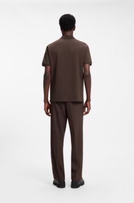 Cotton-piqu&eacute; polo shirt with logo print, Brown