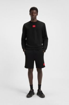 Logo-label shorts in cotton terry, Black