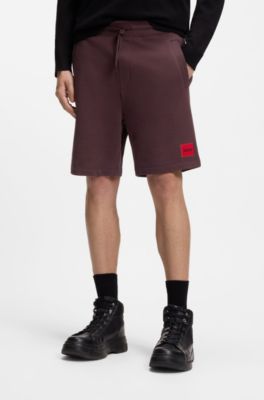 Shorts de felpa de algod&oacute;n con etiqueta con logo roja, Marr&oacute;n claro