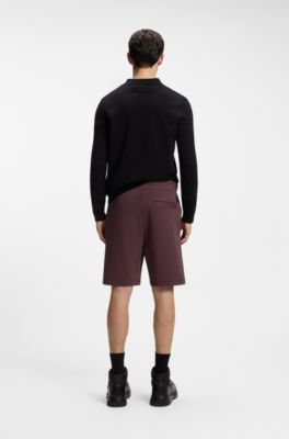 Shorts de felpa de algod&oacute;n con etiqueta con logo roja, Marr&oacute;n claro