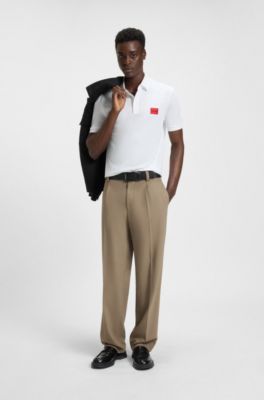 Polo slim fit de piqu&eacute; de algod&oacute;n con etiqueta con logo roja, Blanco