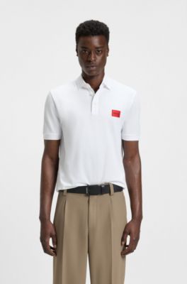 Polo slim fit de piqu&eacute; de algod&oacute;n con etiqueta con logo roja, Blanco