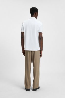 Polo slim fit de piqu&eacute; de algod&oacute;n con etiqueta con logo roja, Blanco
