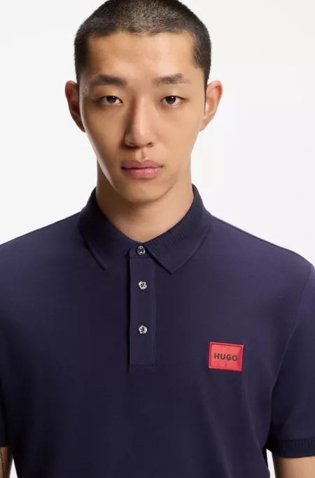 Cotton-piqué slim-fit polo shirt with red logo label