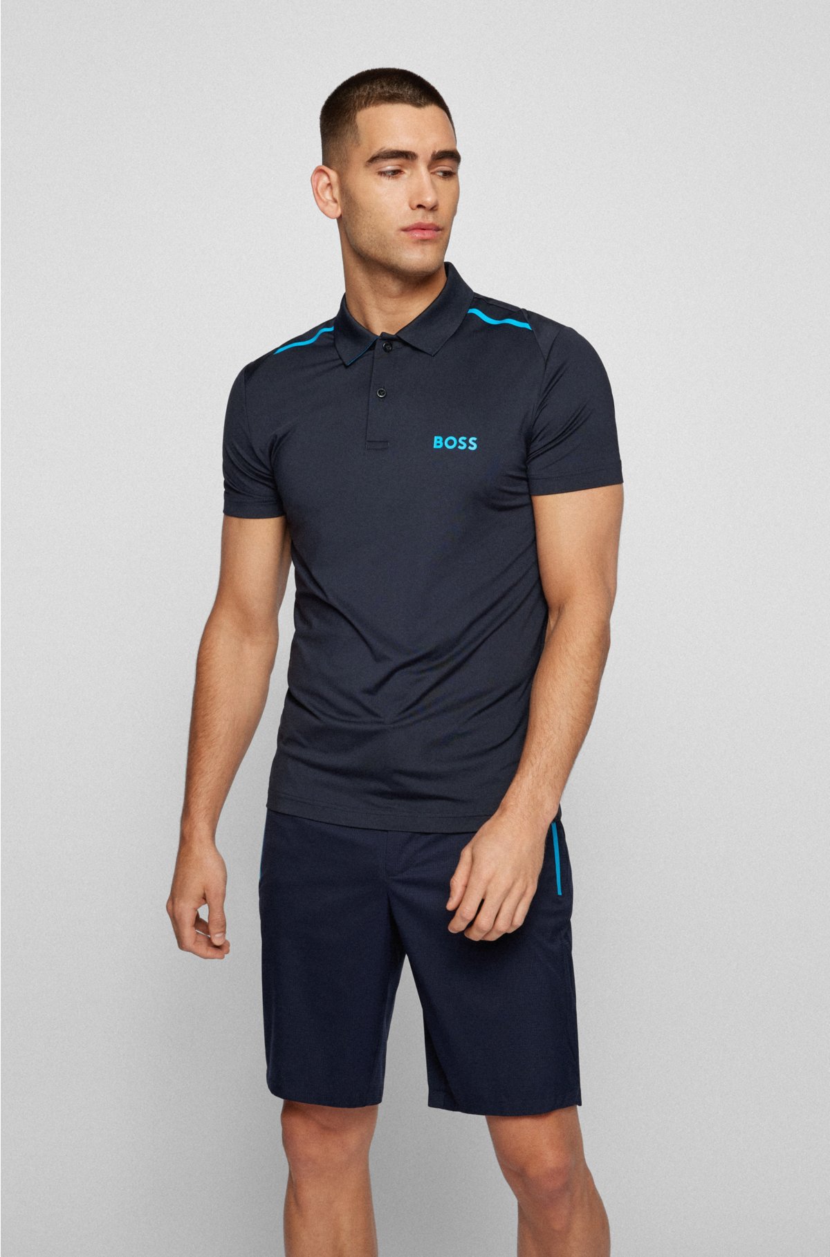 BOSS - Regular-fit polo shirt with contrast logos and stripes