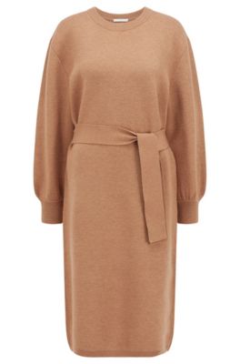 Oversized-fit knitted dress in a wool blend, Light Brown