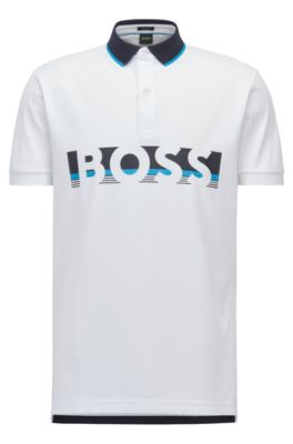 BOSS Cotton jersey polo shirt with logo artwork