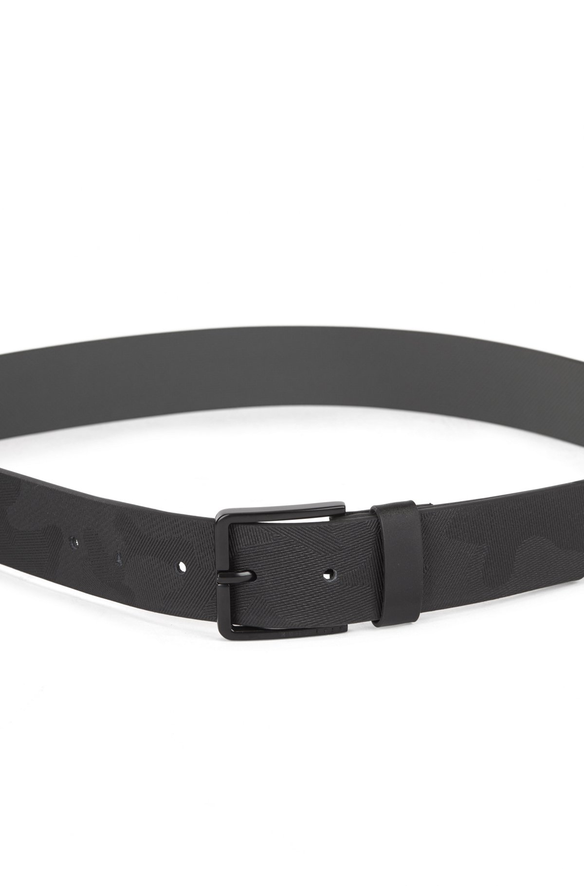 Italian-leather belt with camouflage print, Black