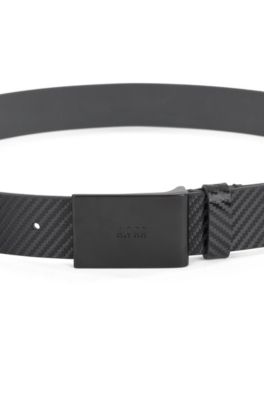 BOSS Plaquebuckle belt in leather with carbonfiber print