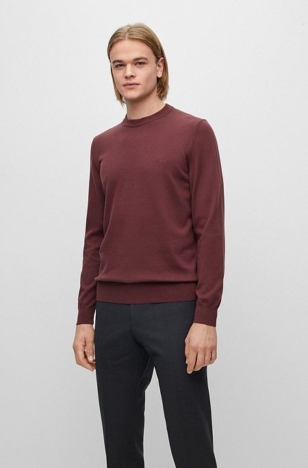Regular-fit sweater with embroidered logo, Dark Red
