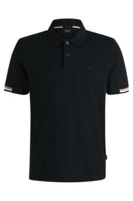 Rubberised-logo polo shirt in mercerised cotton, Black
