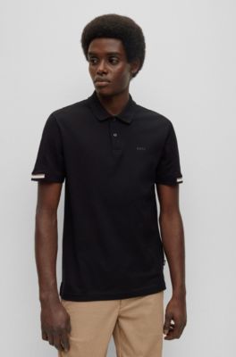 Hugo Boss Regular-fit Polo Shirt With Rubberized Logo In Black