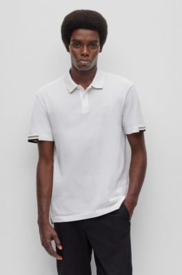 Hugo Boss Regular-fit Polo Shirt With Rubberized Logo In White