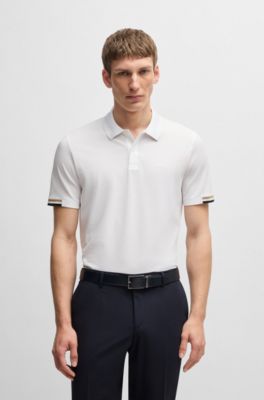 Rubberised-logo polo shirt in mercerised cotton, White