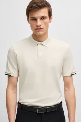 BOSS - Rubberised-logo polo shirt in mercerised cotton - White
