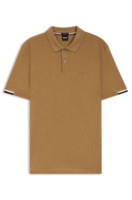 Rubberised-logo polo shirt in mercerised cotton, Beige
