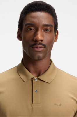 Rubberised-logo polo shirt in mercerised cotton, Beige